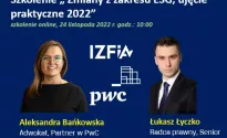 Szkolenie “Zmiany z zakresu ESG, ujęcie praktyczne 2022” - 24 listopada 2022 r. – rejestracja